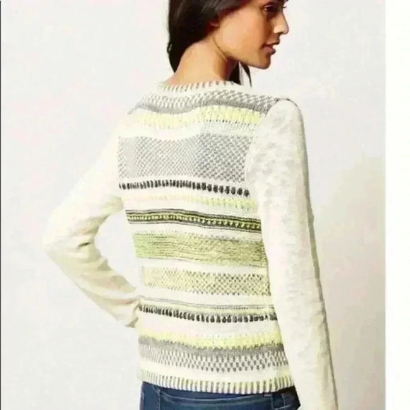 Anthropologie Moth Chaux Metallic Open Front Drape Cardigan Neutral - Picture 2 of 10